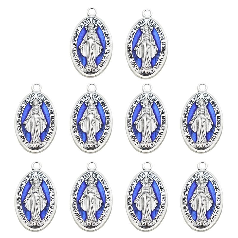 10 Pieces Retro Blessed Virgin Pendant Oval  Medal Charm Pendant for Chain Necklace or Rosary Catholic Jewelry