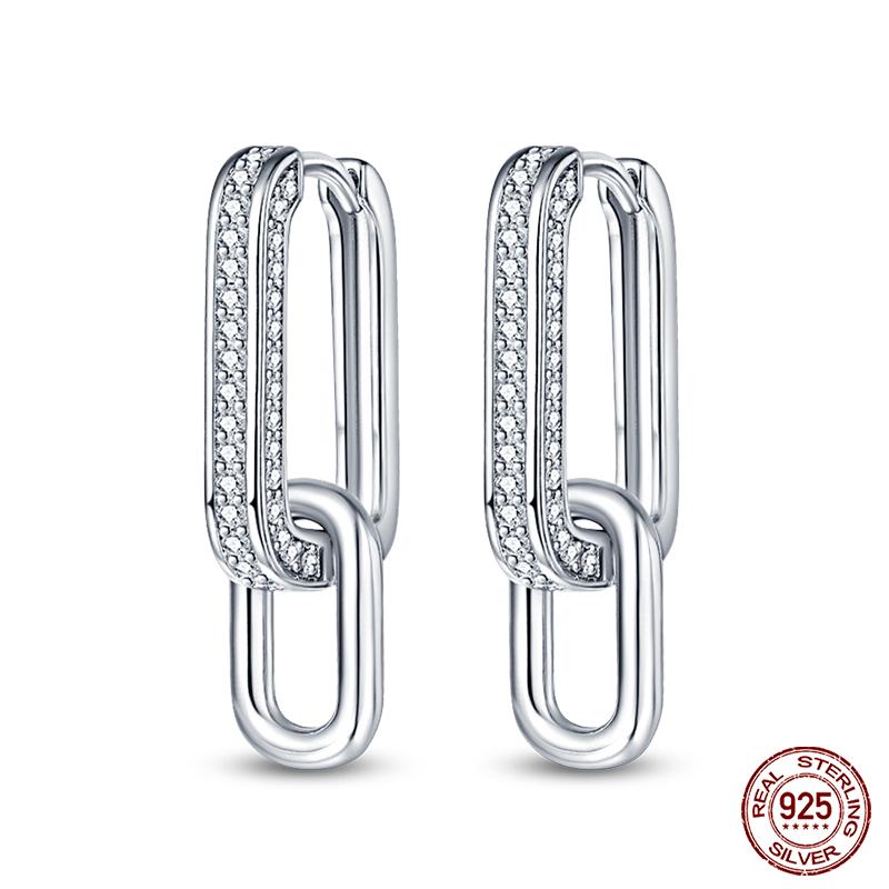 100% 925 Sterling Silver Rose Gold Heart Geometric Pave CZ Hoop Earrings For Women Wedding Engagement Birthday Jewelry Gift 2023