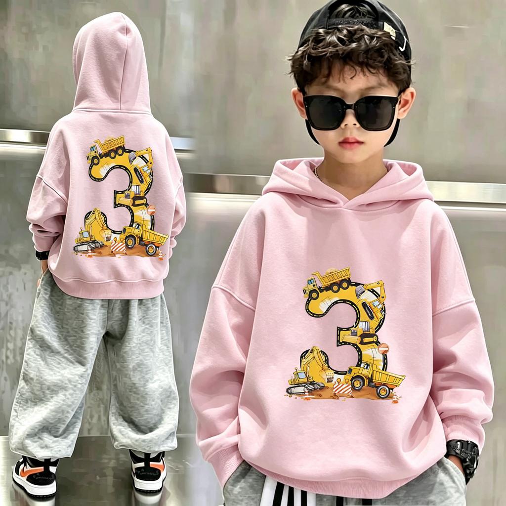 Y2K Cartoon Excavator Digital Double-sided Printed Children's Hooded Sweatshirt for Large Size, Loose-fitting Pullover Hoodie