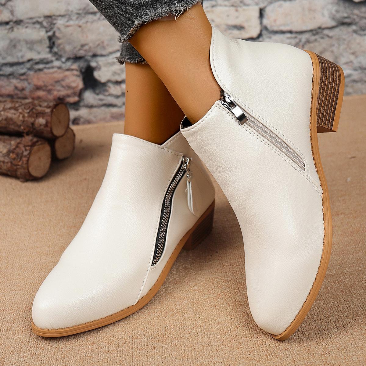 

Booties for Women,Women s Casual Dress Low Heeled Booties. V Cut Fashion Thick Heel Design Shoes 39 білий