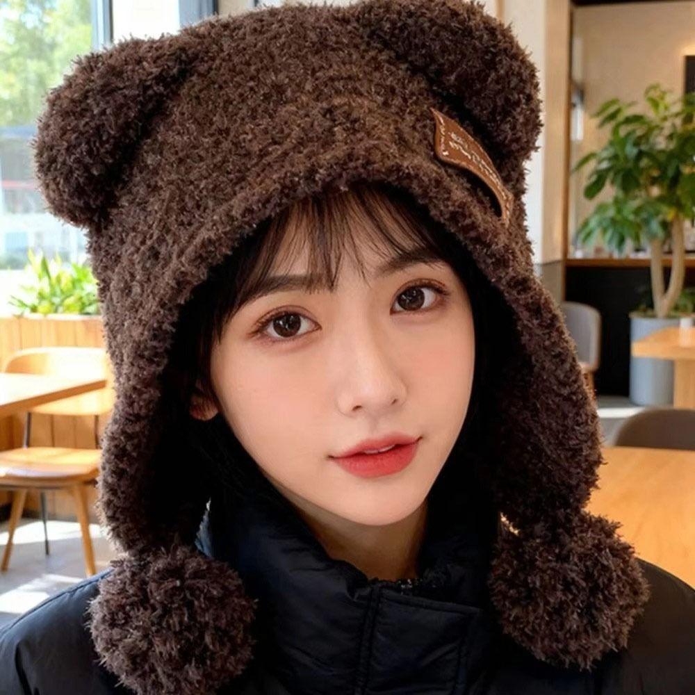 Warm Beanie Cap Fluffy Woolen Hat New Bear Ears Hat Autumn Winter
