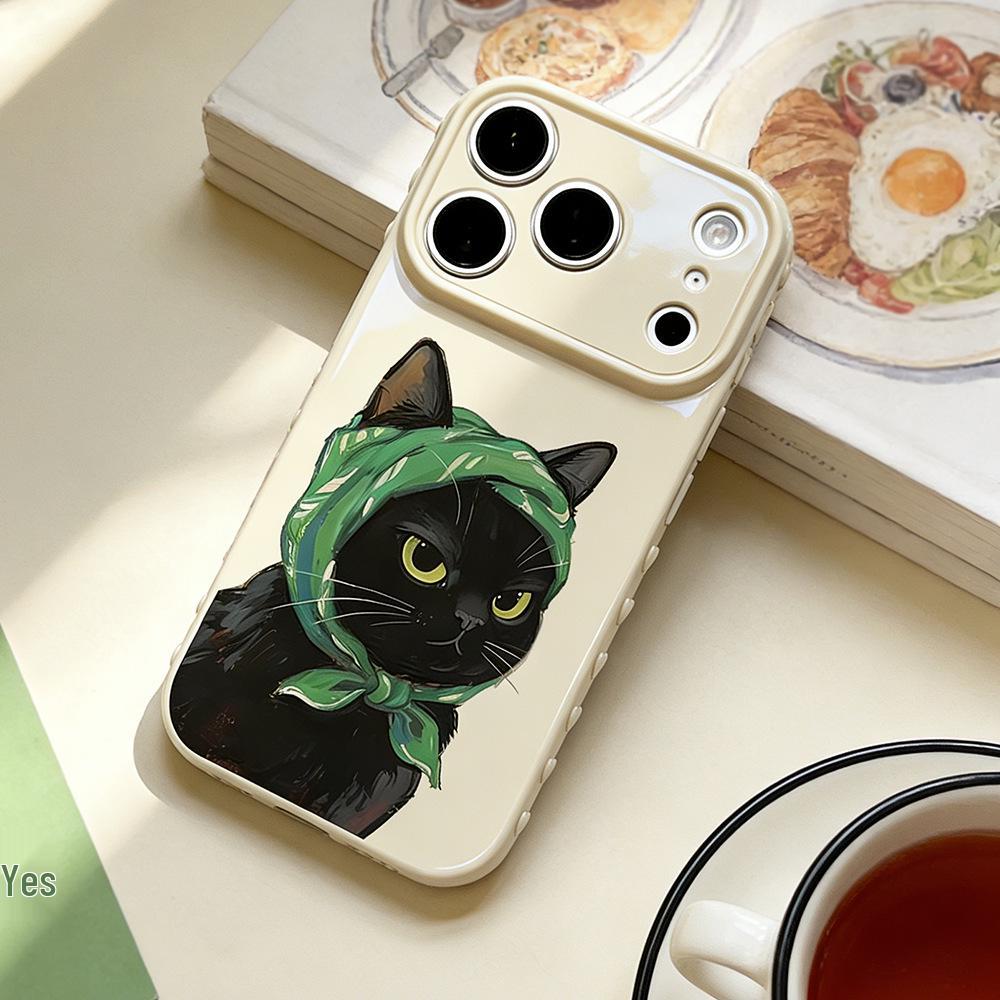 

iPhone 17/17 Pro Case - Black Cat with Green Headband, Drop-proof, Fits Apple 14/15/16 Models iPhone 13