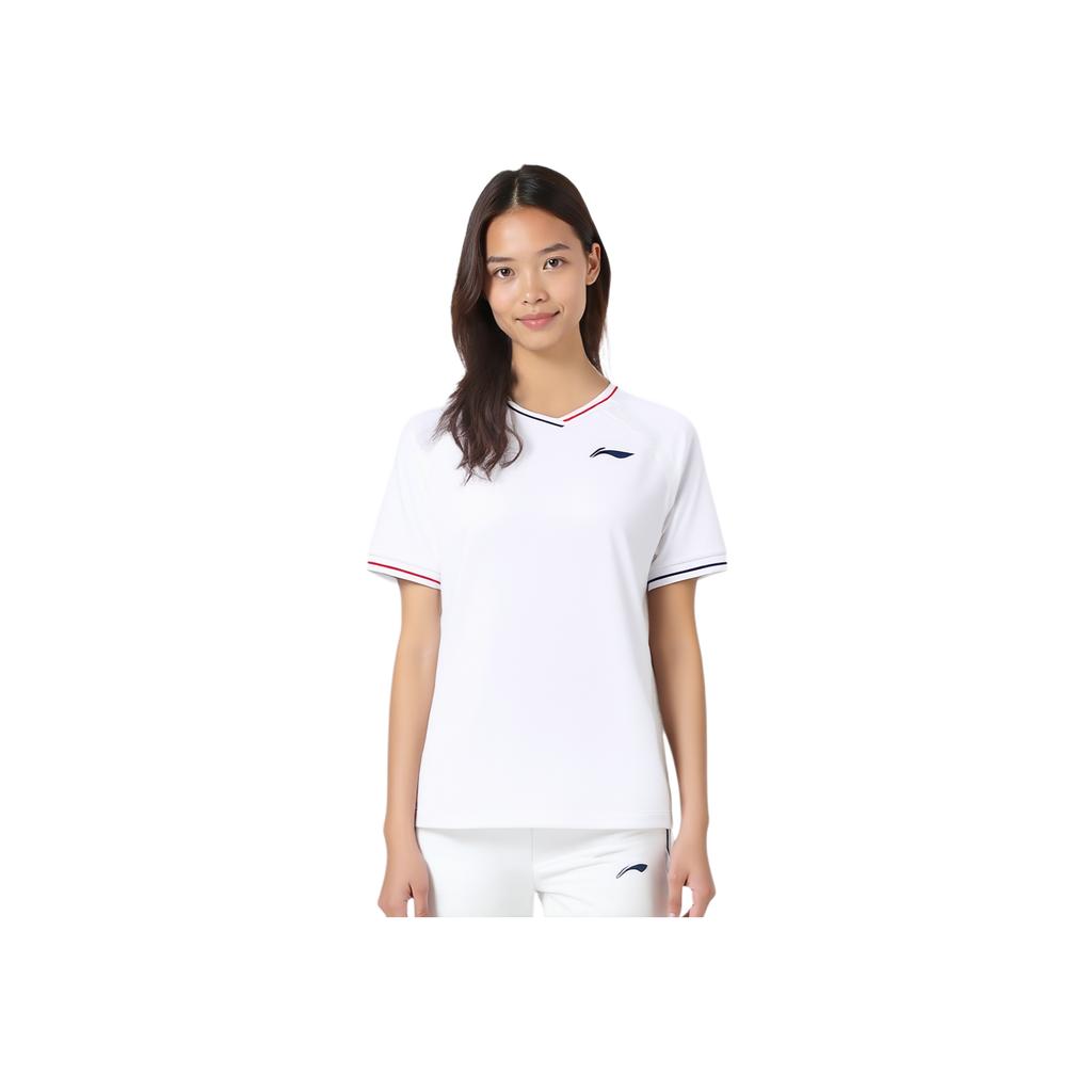 Li Ning Tennis Series Sports Casual Simple Pullover Short Sleeve T-Shirt Women Tops Standard-White AAYV138-1