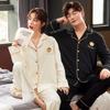 Spring & Autumn Couple Pajamas Set: Long Sleeve, Long Pants, Front Button Lapel Cardigan for Men & Women