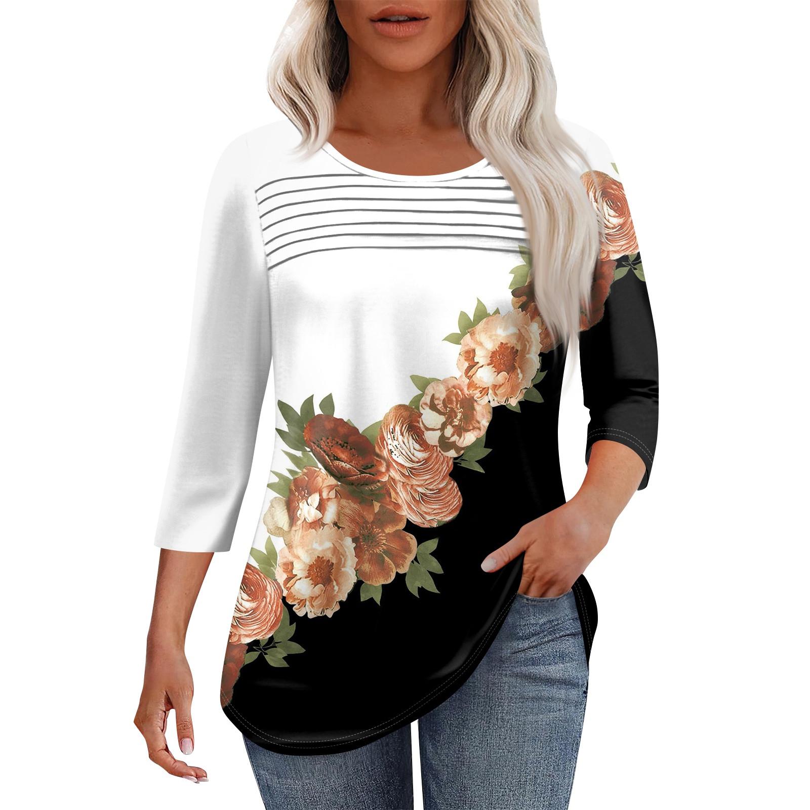 

Женская мода круглый вырез шея плиссированная передняя планка однотонный топ рукав 3/4 XL