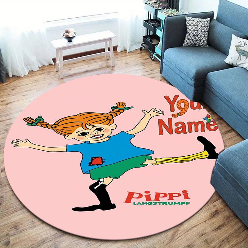 Pippi Longstocking Custom Name Round Area Rug,Carpet Rug for Living Room Bedroom Sofa Playroom Decor,Non-slip Floor Mat