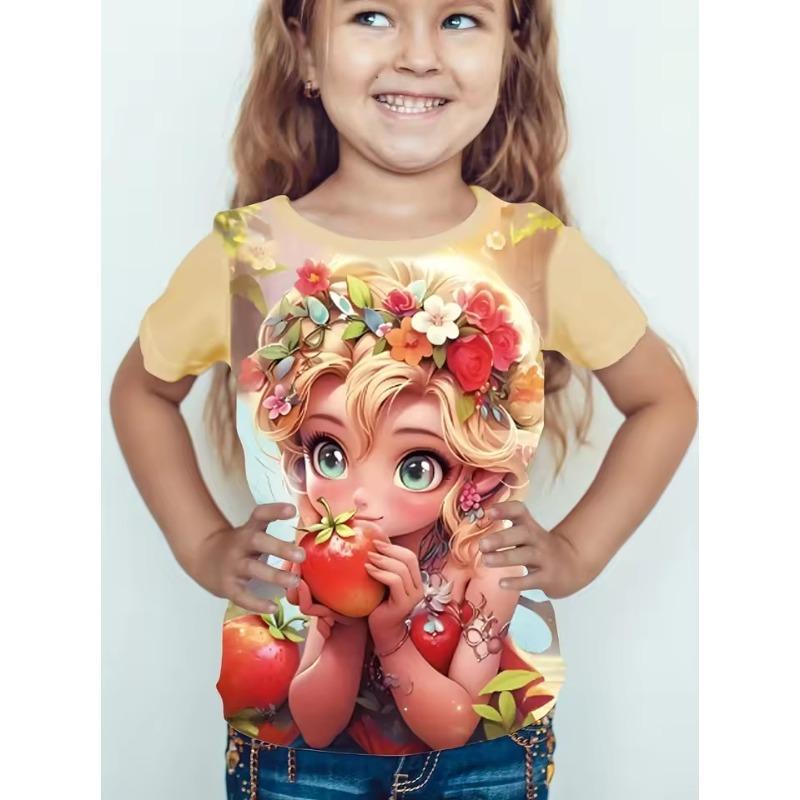 

Дитячий одяг Одяг для дівчинки Футболка для дівчинки з коротким рукавом Мила футболка для дівчинки з принтом для дівчинки з круглим вирізом Дитячий літній одяг 110