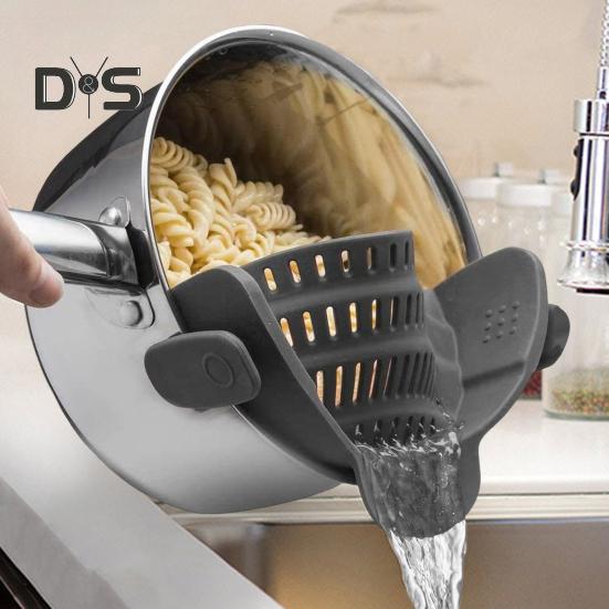 Silicone Clip On Pan Pot Strainer Anti-Spill Drain Basket Food Grade Universal Colander for Pasta Fruit Vegetable Kitchen Restaurant Picnic