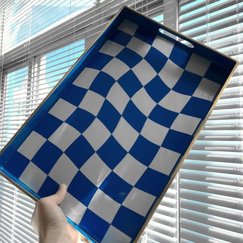 

Abstract Distorted Checkered Pattern Storage Trays Decorative Dresser Table Skincare Cosmetic Containers Jewelry Organizer Shelf