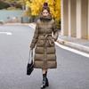 Women's Extra Long Hooded Down Jacket with Belt - Winter Fashion Warmth