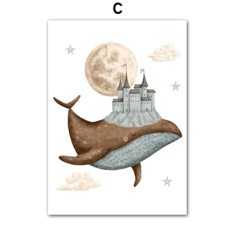 Whale Turtle Castle Balloon Nordic Nursery Wall Art Posters Art Prints Canvas Painting Pictures Baby Kids Room Home Decoration
