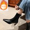 Fashion New Cowhide/suede 6.5cm High Heel Elastic Slimming Boots Autumn Winter Women Pearl/Rivet Style Fashion Ankle Boots Size 34-42