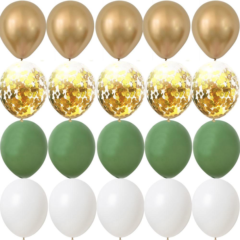 20PCS 10inch Balloon Kit Retro Green White Gold Balls Birthday Wedding Anniversary Jungle Summer Party Decor Home Supplies KTY