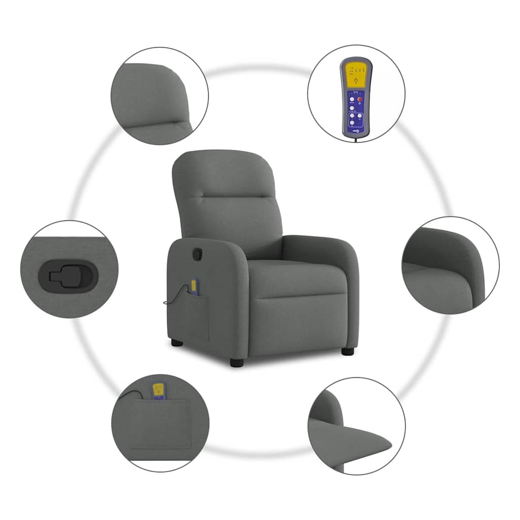 Vidaxl Foldable Massage Armchair, Dark Gray, Fabric Upholstered