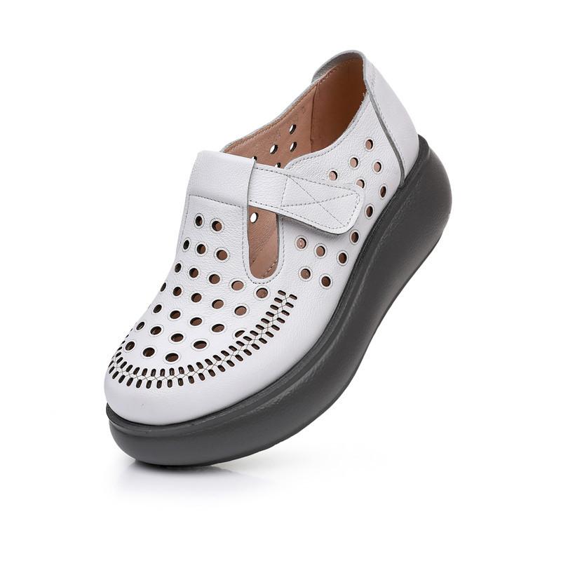 GKTINOO Genuine Leather Shoes Wedges Women Sandals 2025 New Spring Summer Hook & Loop Hollow Platform Sandals Large Size