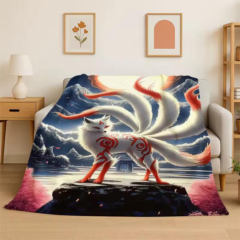 Yin Yang Fox Cute Animal Cartoon Flannel Blanket Soft Throw Blanket for Bedroom Living Room Bed Travel Camping Picnic Nap Cover