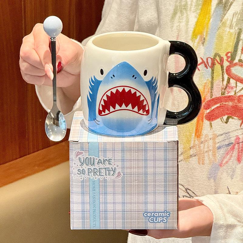 Shark ceramic mug cute girl birthday gift water cup office breakfast coffee cup girlfriend souvenir