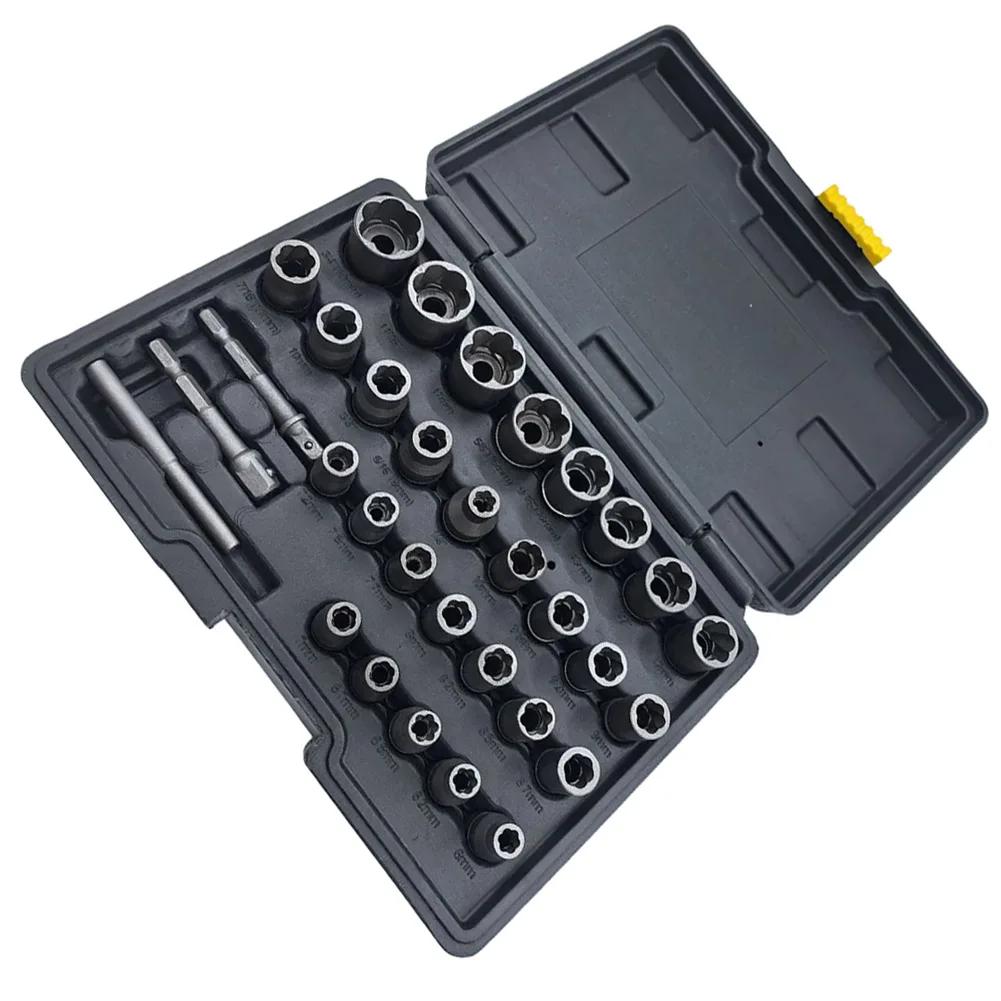 32pcs Bolt Extractor Socket Nut Set For Removing Damaged Rusted Bolts And Nuts Multi-Purpose Disassembly Tool Kit For Power Tool