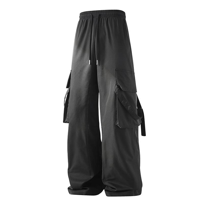 Mens Drawstring Waist Wide Leg Cargo Pants Casual Trousers