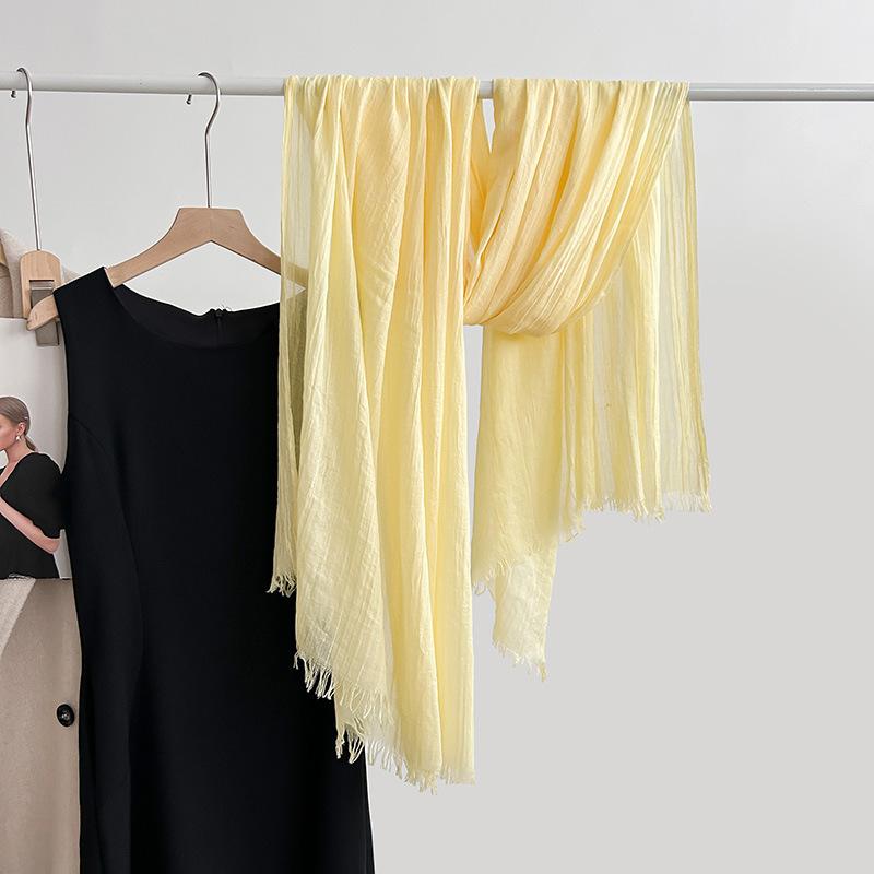 Cotton and linen scarf, fashion, literary style, solid color, linen scarf, women's air-conditioned room, shawl, and sunscreen silk scarf outside.