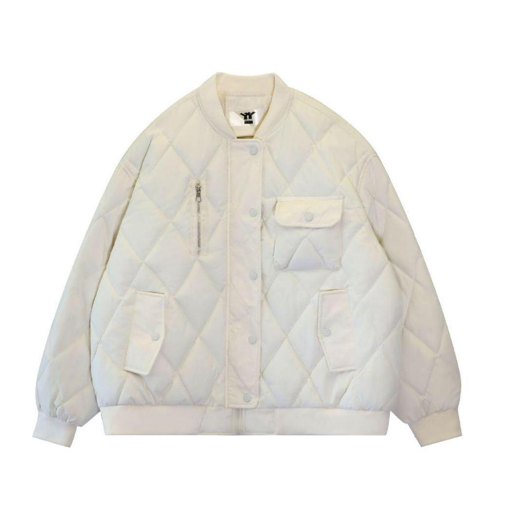 Maillard Argyle Women's Winter Baseball Jacket - Fashionable, Short, Loose, Thickened Cotton-Padded Coat