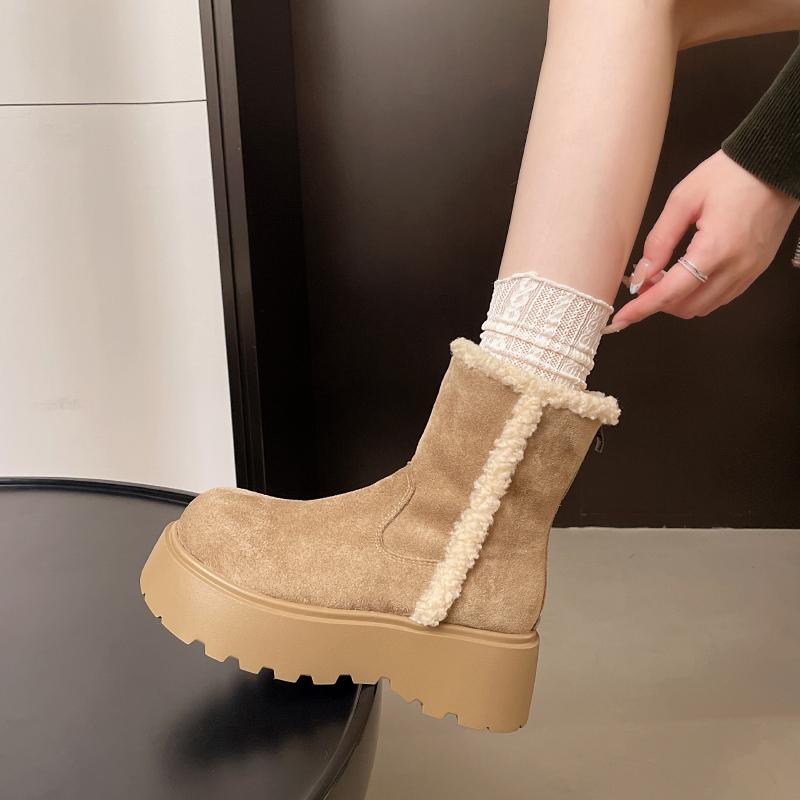 Fashion Winter Warm Cotton Women Ankle Boots Chunky Platform Heels Punk Height Increase Plush Short Booties Shoes Zapatos Mujer