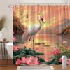 1pc White Crane & Pink for Lotus Lakeside Sunset Shower Curtain - Elegant Peaceful Nature Digital Illustration, Machine-Washable