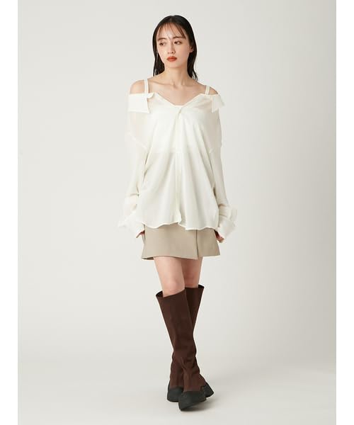 FRAY Sheer Shirt FWFB252114 Free Size I.D. 2-Way Linen-Like Women's White,