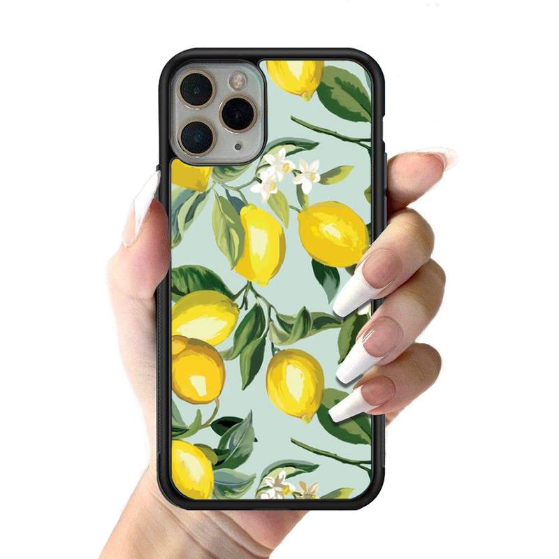 Summer green leaves fruit lemon Phone Case Silicone PC+TPU Case for iPhone 11 12 13 Pro Max 8 7 6 Plus X SE XR Hard Fundas