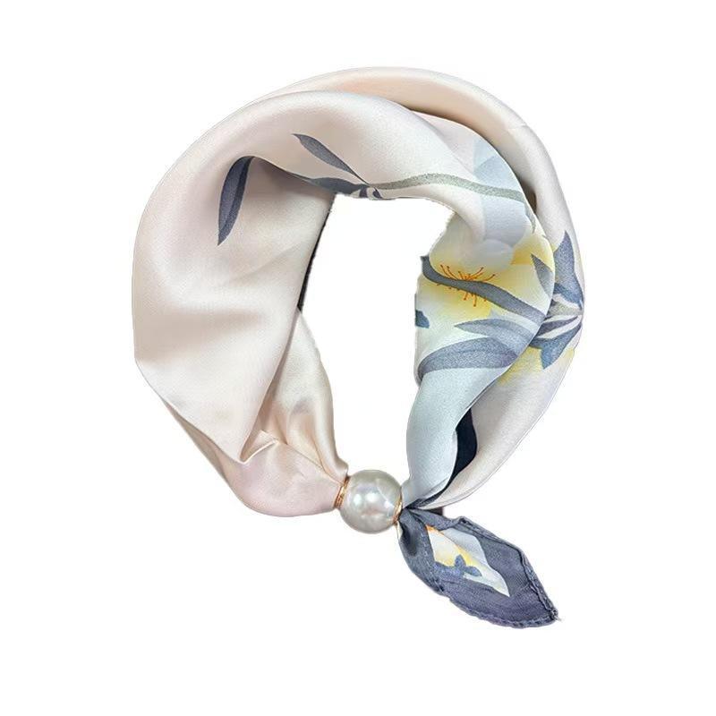 Thin Pearl Necklace with Magnetic Clasp, Lazy-style Silk Scarf, Women's Pendant Scarf, Collarbone Chain