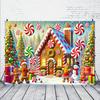 1 Piece, Christmas Gingerbread House Candy Themed Cottage Christmas Happy Background Banner