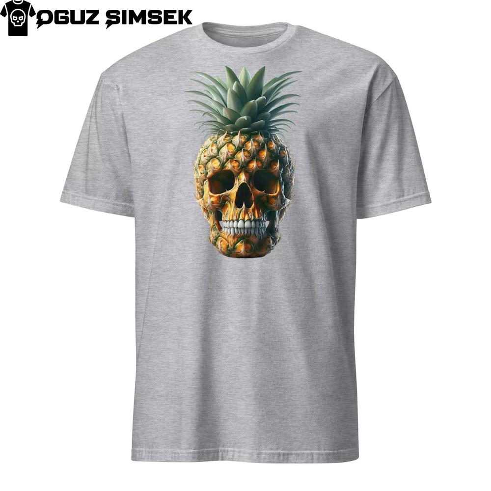 

Unisex Short Sleeve T-Shirt: Skull-Pineapple Fusion Graphic Summer Tee Design 4XL