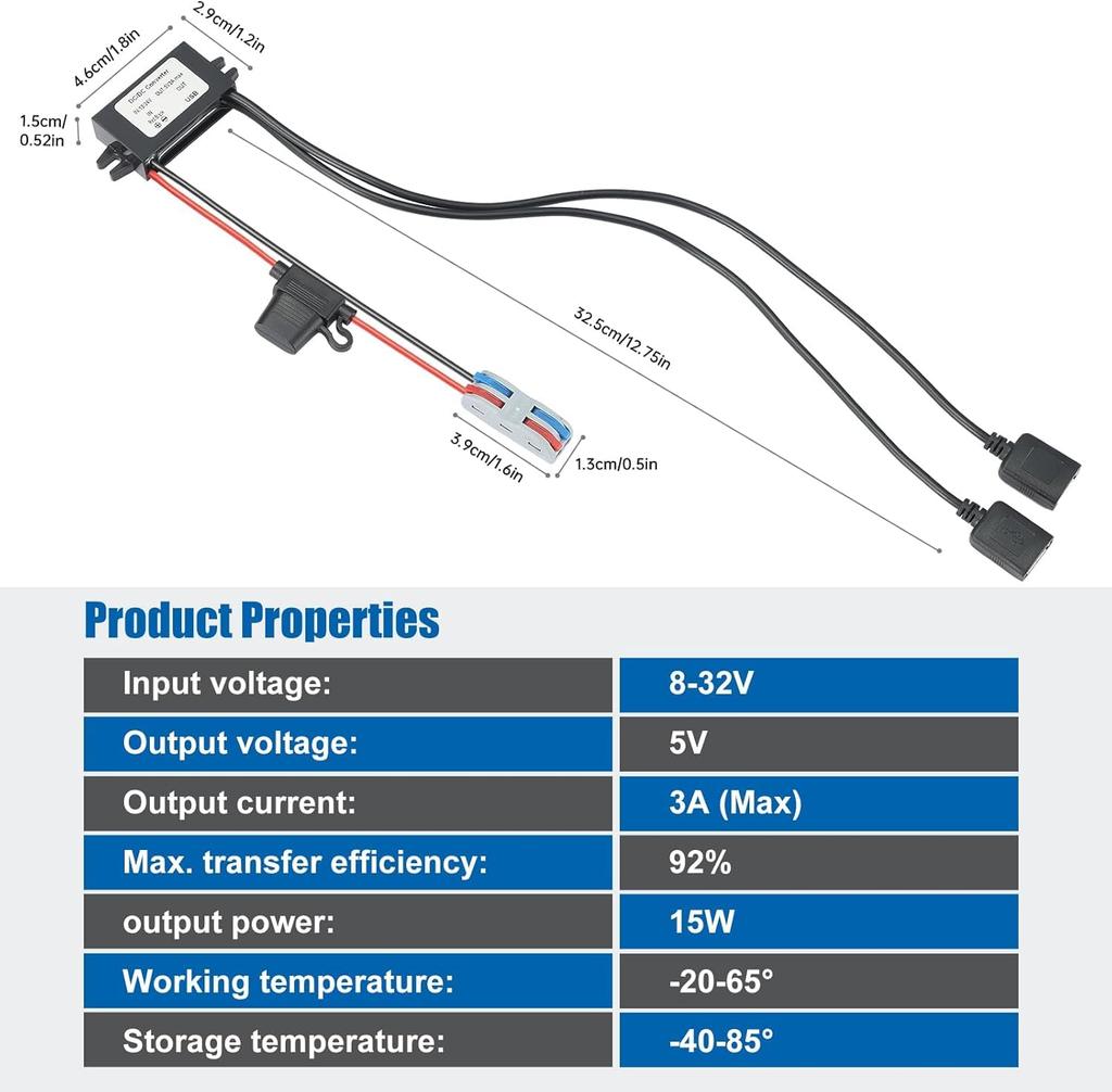 YABOANG Dual USB Ports 8-32V To 5V DC/DC Power Converter, Voltage Converter 8-32V-5V3A 15W