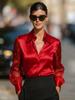 Women's Autumn Solid Color Satin Long Sleeve Shirt
