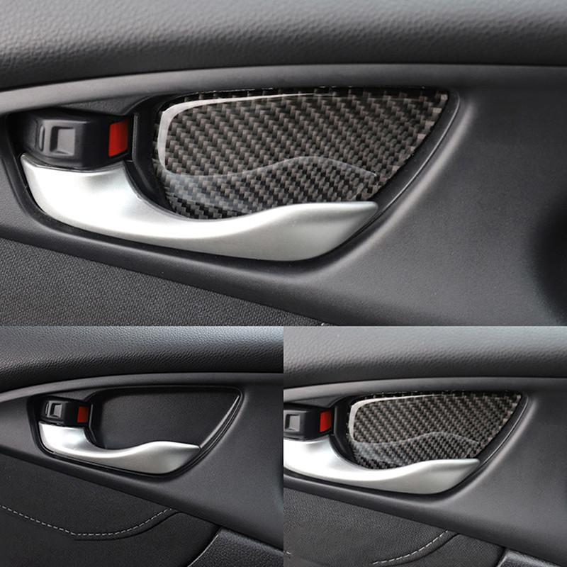 4Pcs Car Inner Door Handle Bowl Cover Trim Carbon Fiber Black Auto Decor Parts For Honda Civic 10th 2016-2021