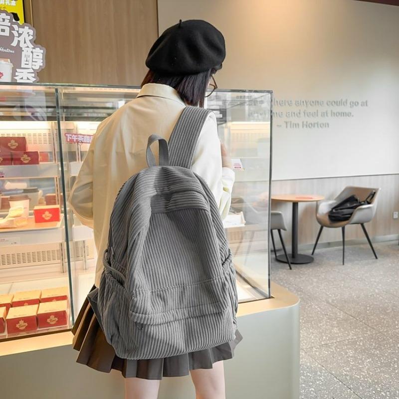 Solid Nyl Soft Sewing Thread Zipper School Bags Corduroy Casaul Softback Youth Backpack 2026 High Quality Large Capacity Bags