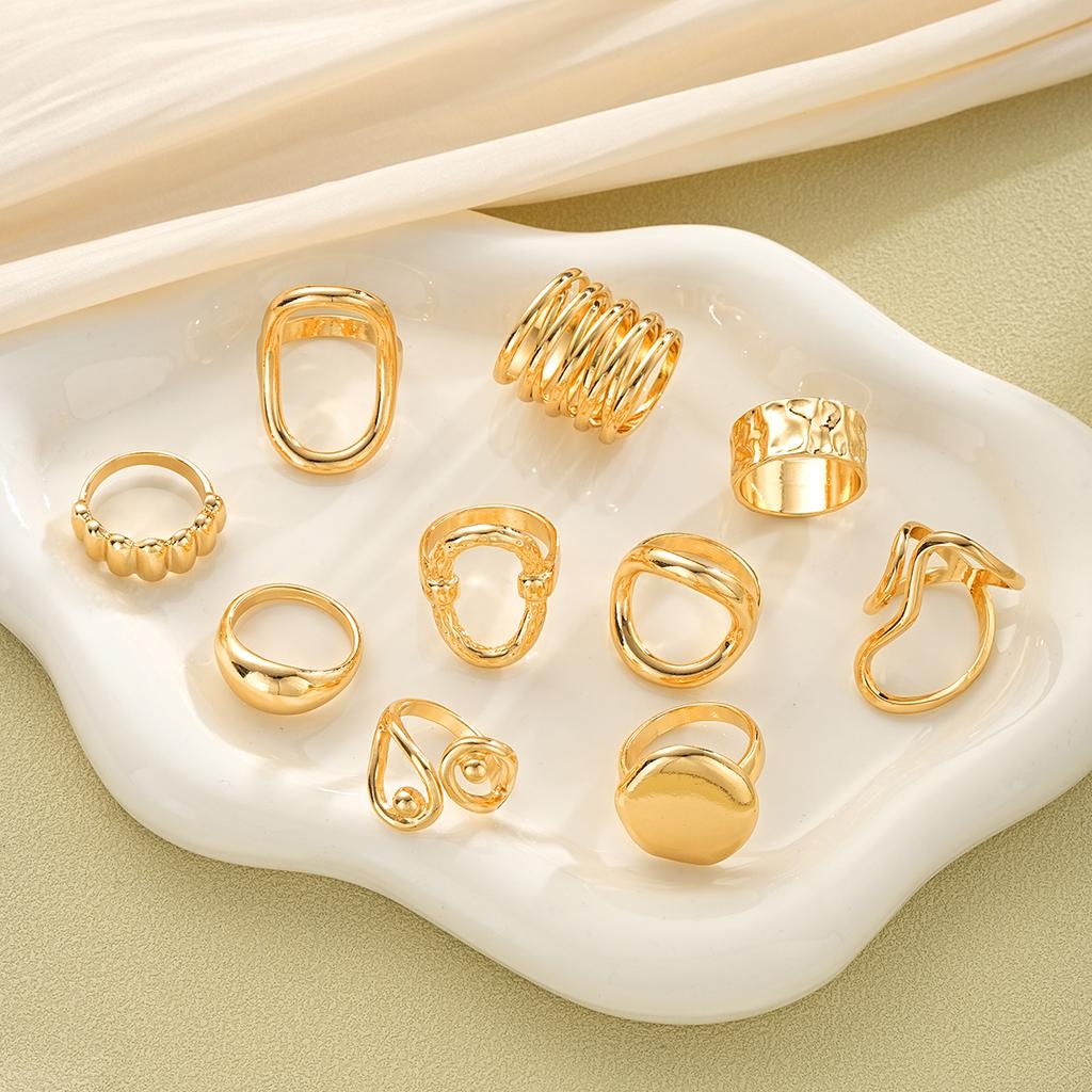 New 10Pcs Geometric Gold Rings Set for Women Vintage Fashion Jewelry Smooth Irregular Party Rings