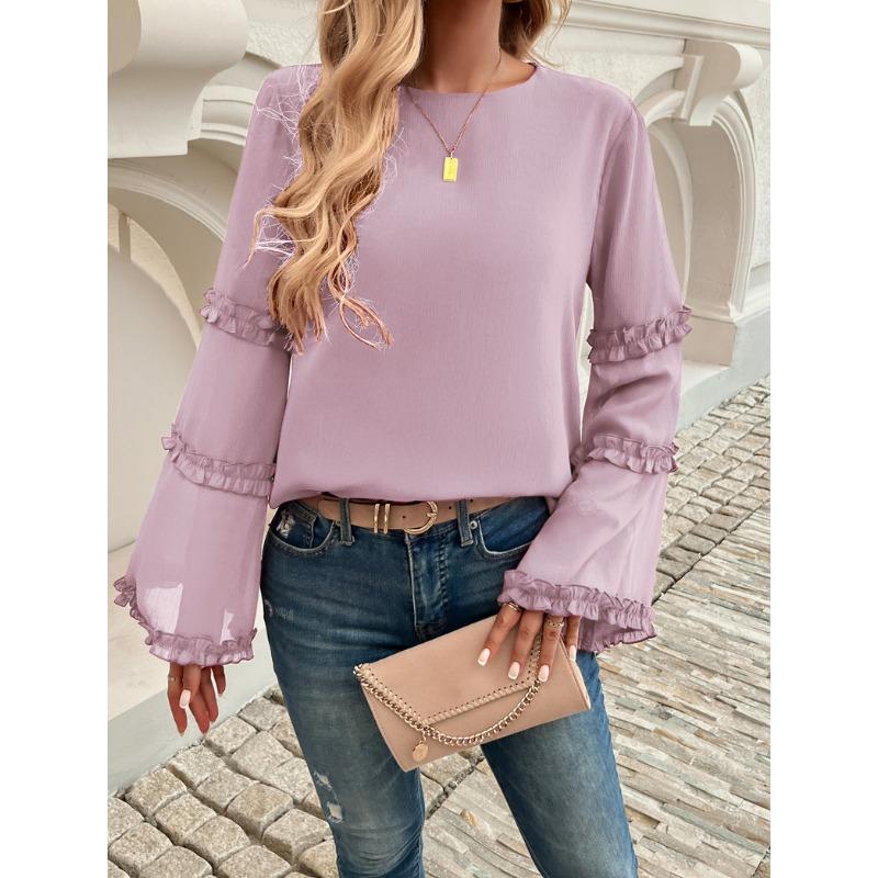 Bluză de toamnă și iarnă pentru femei, nouă, temperament celebritate, largă, evazată, cu mâneci lungi