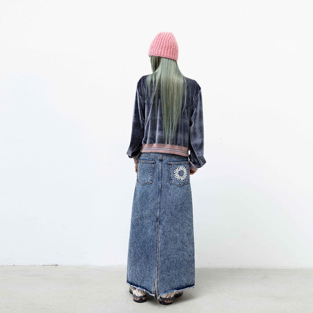 999Hyumeoniti Full Length Denim Skirt (Stone Black)