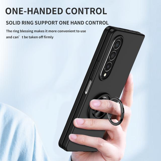 Anti -Drop Finger Ring Plain Phone Case For Samsung Galaxy Z Fold4 5g Fold 4 Fold2 Fold3 Fold 2 3 Fall Protection Cover Cases