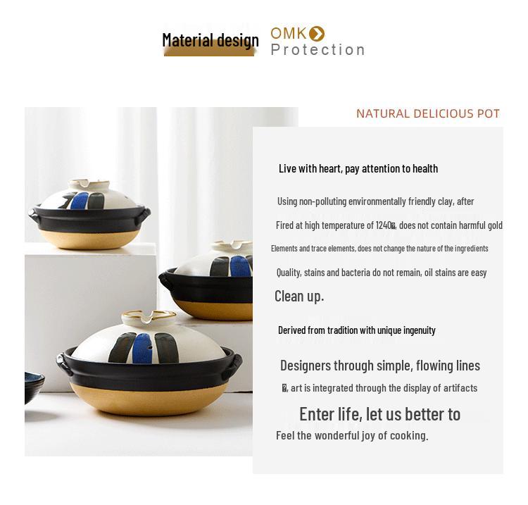 Creative Japanese Clay Pot: European and American Style, High-Temperature Resistant, Suitable for Open Fire, Ideal for Stews, Soups, and Rice.
