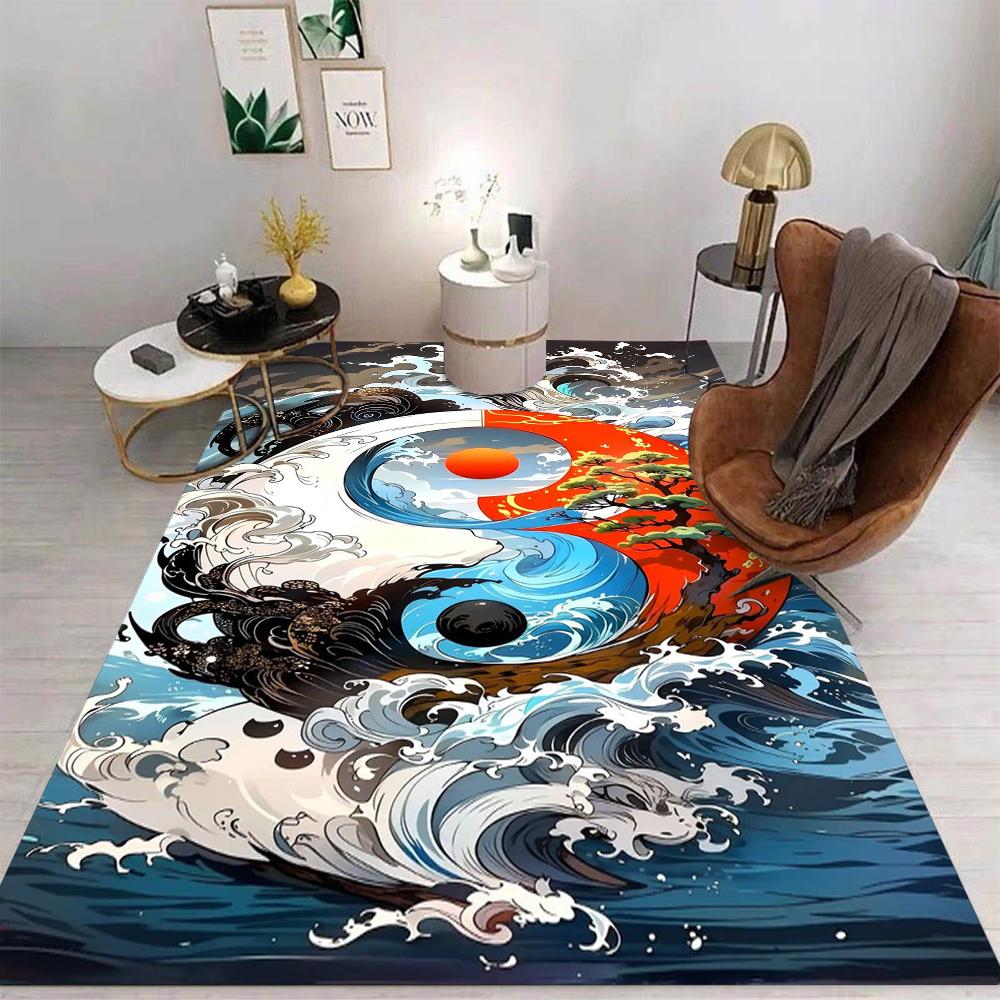 Chinese Style Pattern Floor Mat Various Styles With Clouds Yin Yang Red Crowned Cranes Koi Fish Scenes Rug For Home Decor