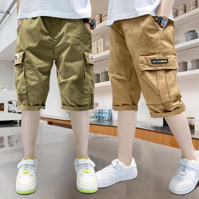 Boys' 2024 Summer Cotton Loose Cargo Capri Shorts