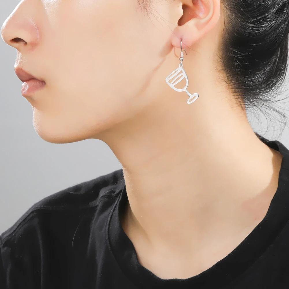 Red Wine Bottle Wine Glass Earrings Asymmetrical Creative Unusual Drop Earring For Women Stainless Steel Jewelry Gift