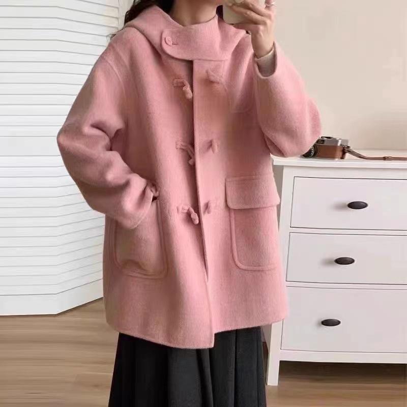 New Horn Buckle Wintertime Korean Version of The Small Women's Tide Double-sided Wool Coat