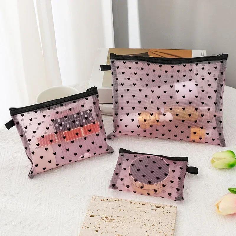 1Pcs Hot Mini Transparent Heart Makeup Bag Women Portable Lipsticks Cosmetic Storage Pouch Ins Clear  Small Make Up Bag
