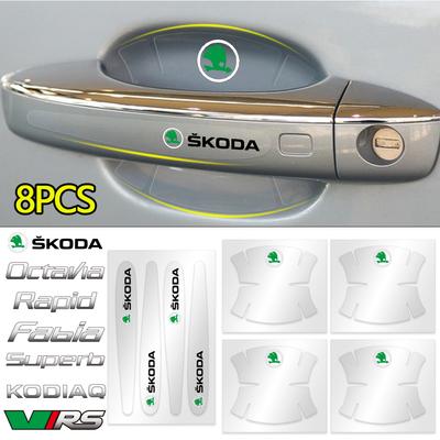 AAFN1 8PCS Car Door Handle Cup Protector Stickers Protection Film Accessories For VRS Fabia Rapid Superb Octavia Kodiaq Scala A5