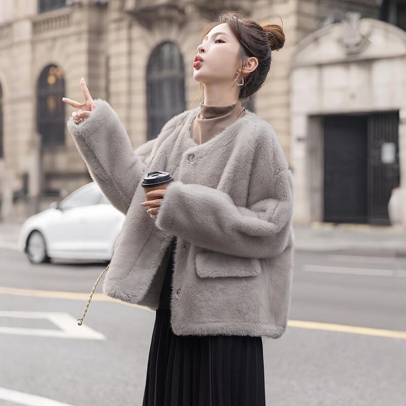 Damen Rundhals Locker Geschnittene Langarmjacke