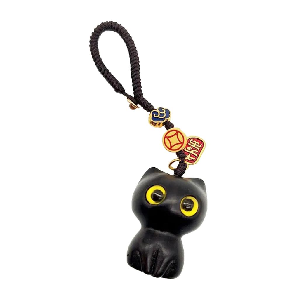 Ebony Cat Mobile Phone Chain Pendant Creative Chinese Car Keychain USB Pendant Rosewood Doll