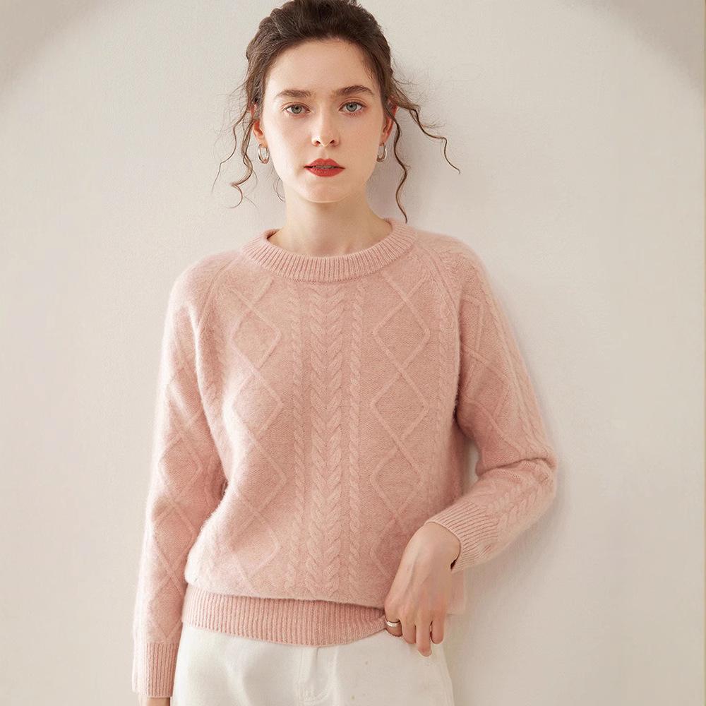 

Women s Cashmere Cable Knit Sweater - Autumn/Winter, Thick, Versatile, Round Neck, Loose Fit Pullover Small